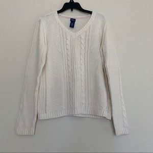Izod Long Sleeve Knit White Crew Neck Sweater